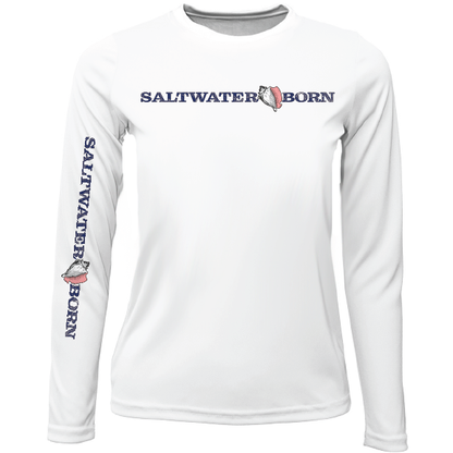 Key West, FL Saltwater Born Linear Logo Girl's Long Sleeve UPF 50+ Dry-Fit Shirt