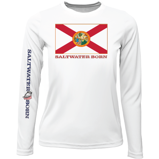 Key West, FL Florida Flag Girl's Long Sleeve UPF 50+ Dry-Fit Shirt