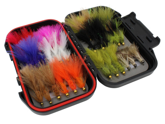 Wild Water Wooly Bugger Fly Assortment, 36 Flies with Small Fly Box | SendIt Sailing