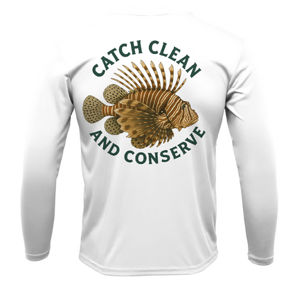 Key West, FL "Catch Clean Conserve" Lionfish Men's Long Sleeve UPF 50+ Dry-Fit Shirt