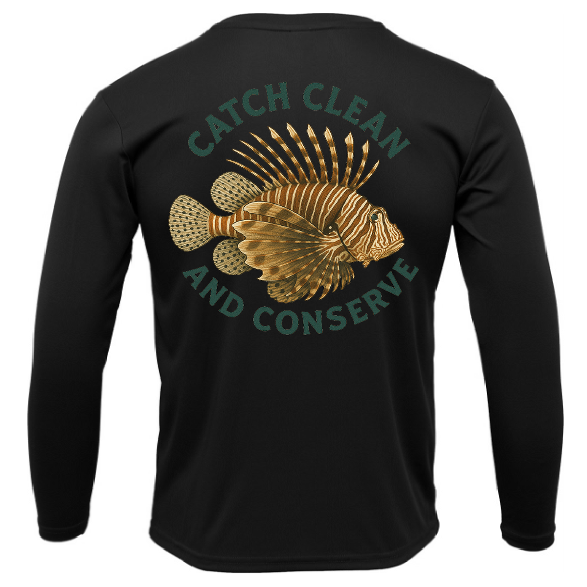Key West, FL "Catch Clean Conserve" Lionfish Men's Long Sleeve UPF 50+ Dry-Fit Shirt