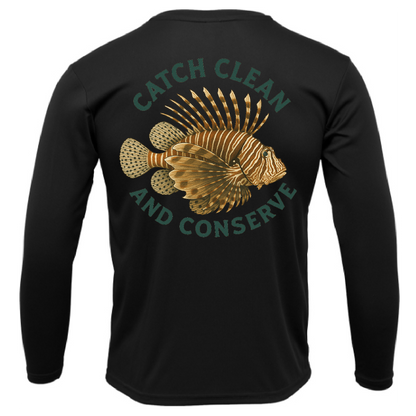 Key West, FL "Catch Clean Conserve" Lionfish Men's Long Sleeve UPF 50+ Dry-Fit Shirt