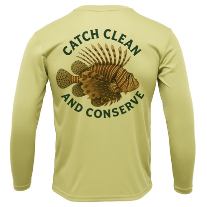 Key West, FL "Catch Clean Conserve" Lionfish Men's Long Sleeve UPF 50+ Dry-Fit Shirt