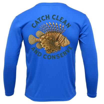 Key West, FL "Catch Clean Conserve" Lionfish Men's Long Sleeve UPF 50+ Dry-Fit Shirt