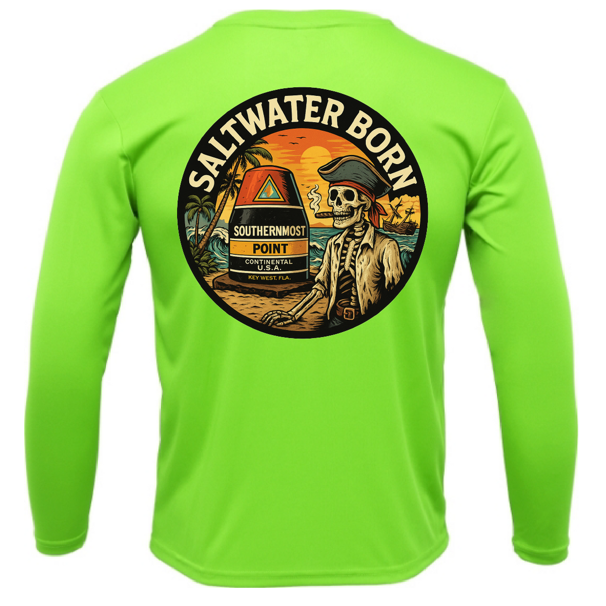 Key West, FL Pirate Men's Long Sleeve UPF 50+ Dry-Fit Shirt