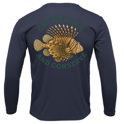 Key West, FL "Catch Clean Conserve" Lionfish Men's Long Sleeve UPF 50+ Dry-Fit Shirt
