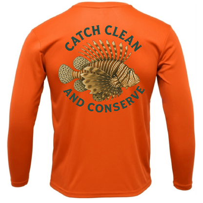 Key West, FL "Catch Clean Conserve" Lionfish Men's Long Sleeve UPF 50+ Dry-Fit Shirt