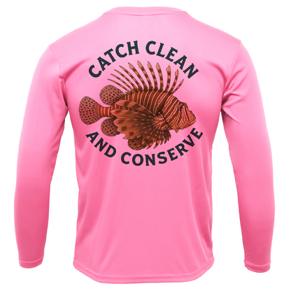 Key West, FL "Catch Clean Conserve" Lionfish Men's Long Sleeve UPF 50+ Dry-Fit Shirt