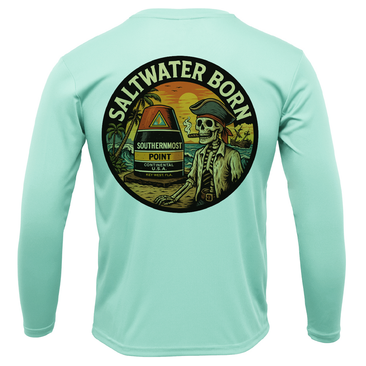 Key West, FL Pirate Men's Long Sleeve UPF 50+ Dry-Fit Shirt