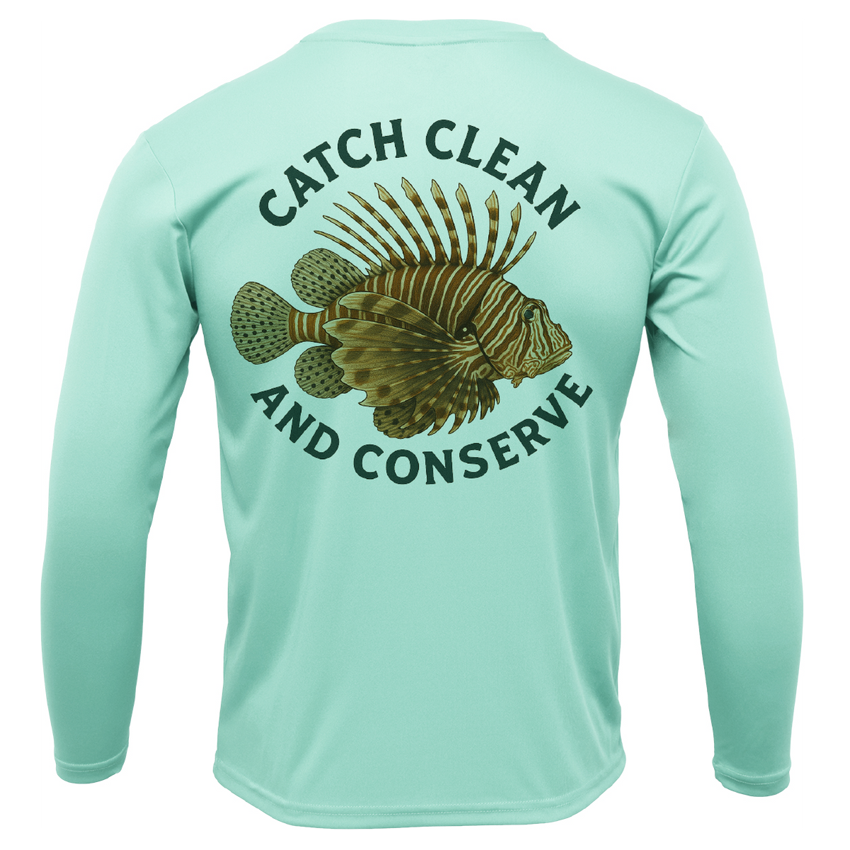 Key West, FL "Catch Clean Conserve" Lionfish Men's Long Sleeve UPF 50+ Dry-Fit Shirt