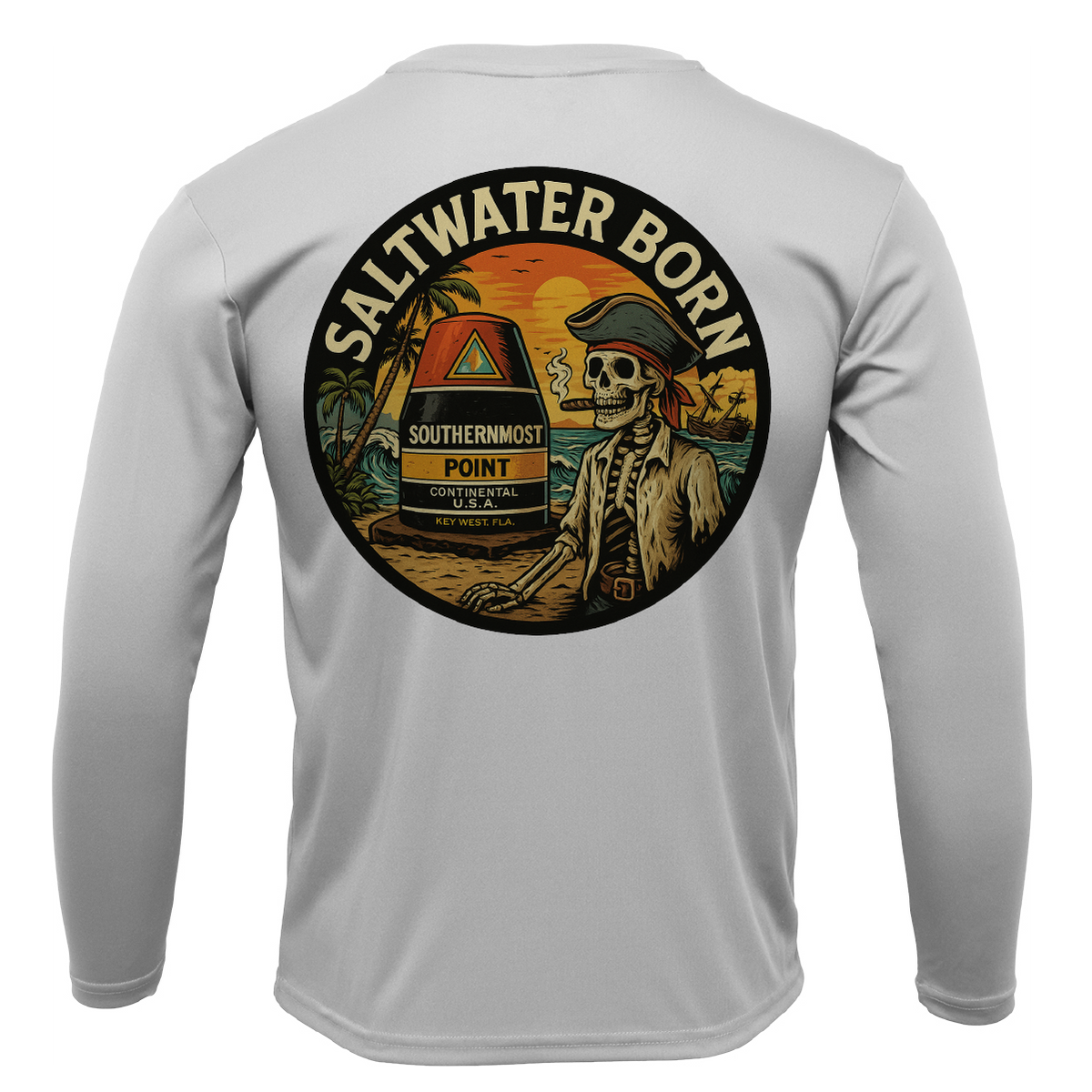 Key West, FL Pirate Men's Long Sleeve UPF 50+ Dry-Fit Shirt