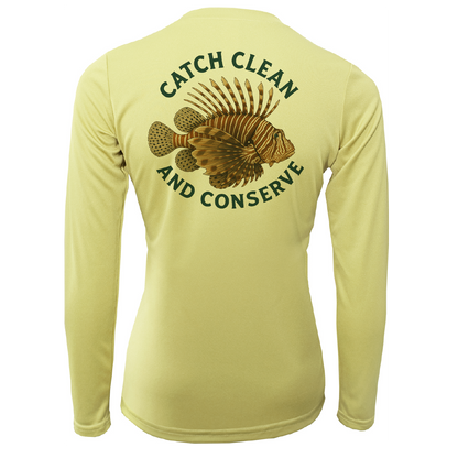 Key West, FL "Catch Clean Conserve" Lionfish Women's Long Sleeve UPF 50+ Dry-Fit Shirt