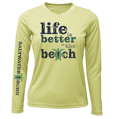 "Life Is Better At The Beach" Turtle Women's Long Sleeve UPF 50+ Dry-Fit Shirt (No Back)