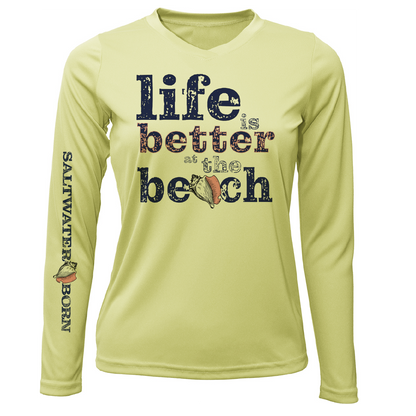 "Life Is Better At The Beach" Conch Women's Long Sleeve UPF 50+ Dry-Fit Shirt (No Back)