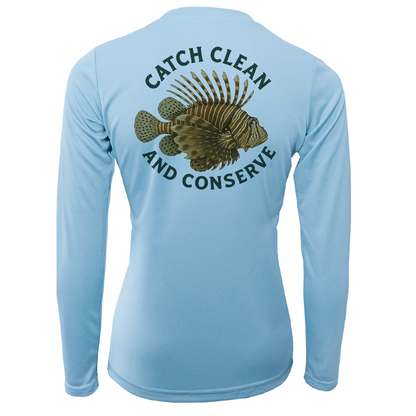 Key West, FL "Catch Clean Conserve" Lionfish Women's Long Sleeve UPF 50+ Dry-Fit Shirt