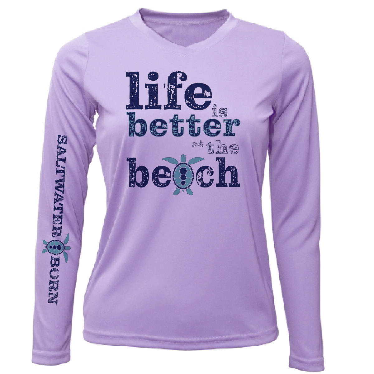 "Life Is Better At The Beach" Turtle Women's Long Sleeve UPF 50+ Dry-Fit Shirt (No Back)