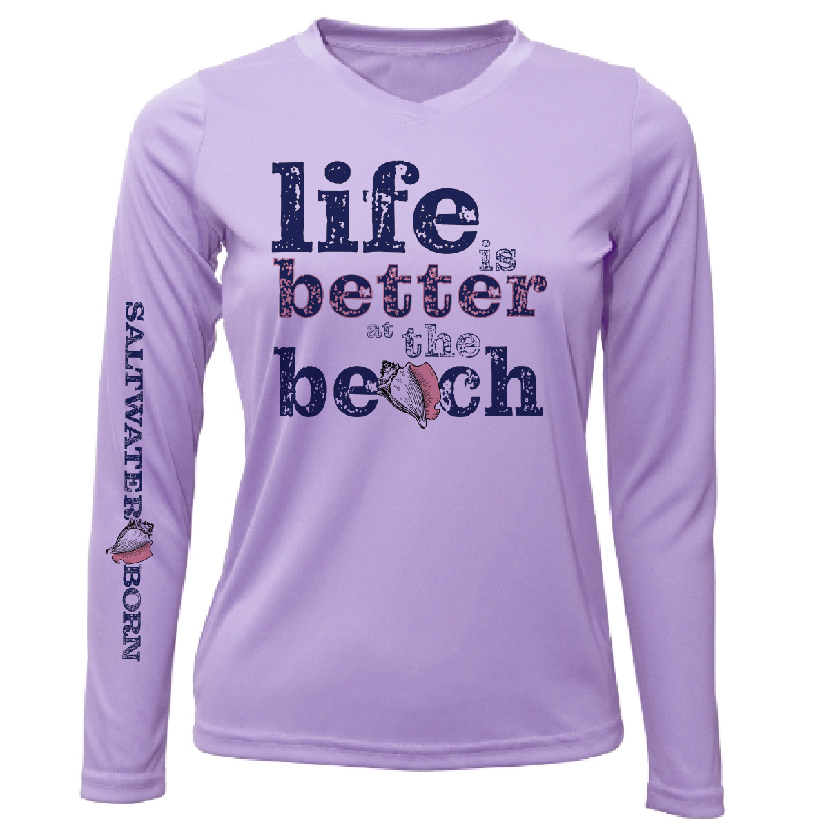 "Life Is Better At The Beach" Conch Women's Long Sleeve UPF 50+ Dry-Fit Shirt (No Back)