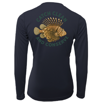 Key West, FL "Catch Clean Conserve" Lionfish Women's Long Sleeve UPF 50+ Dry-Fit Shirt