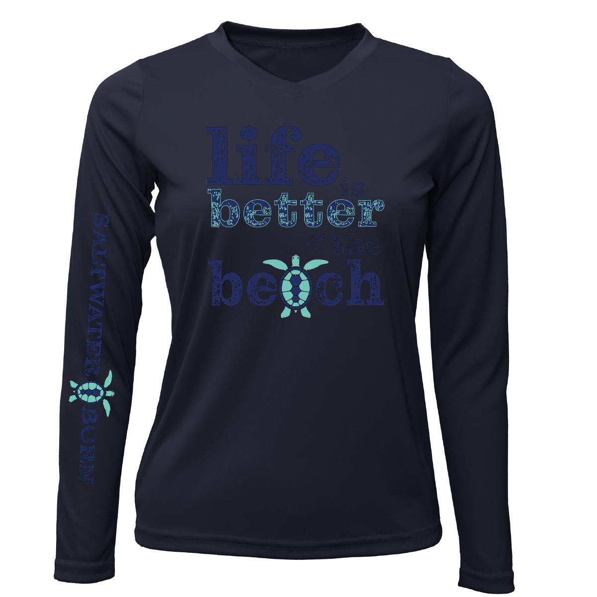 "Life Is Better At The Beach" Turtle Women's Long Sleeve UPF 50+ Dry-Fit Shirt (No Back)