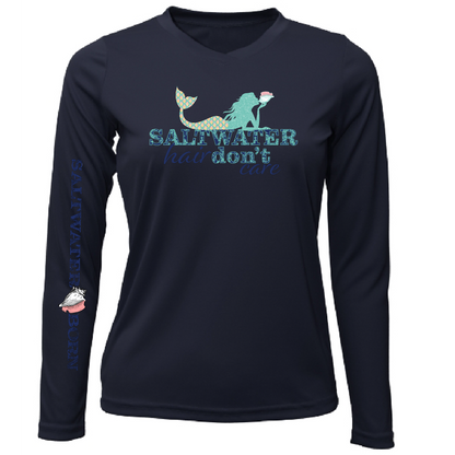 Key West, FL "Saltwater Hair...Don't Care" Women's Long Sleeve UPF 50+ Dry-Fit Shirt