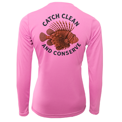 Key West, FL "Catch Clean Conserve" Lionfish Women's Long Sleeve UPF 50+ Dry-Fit Shirt