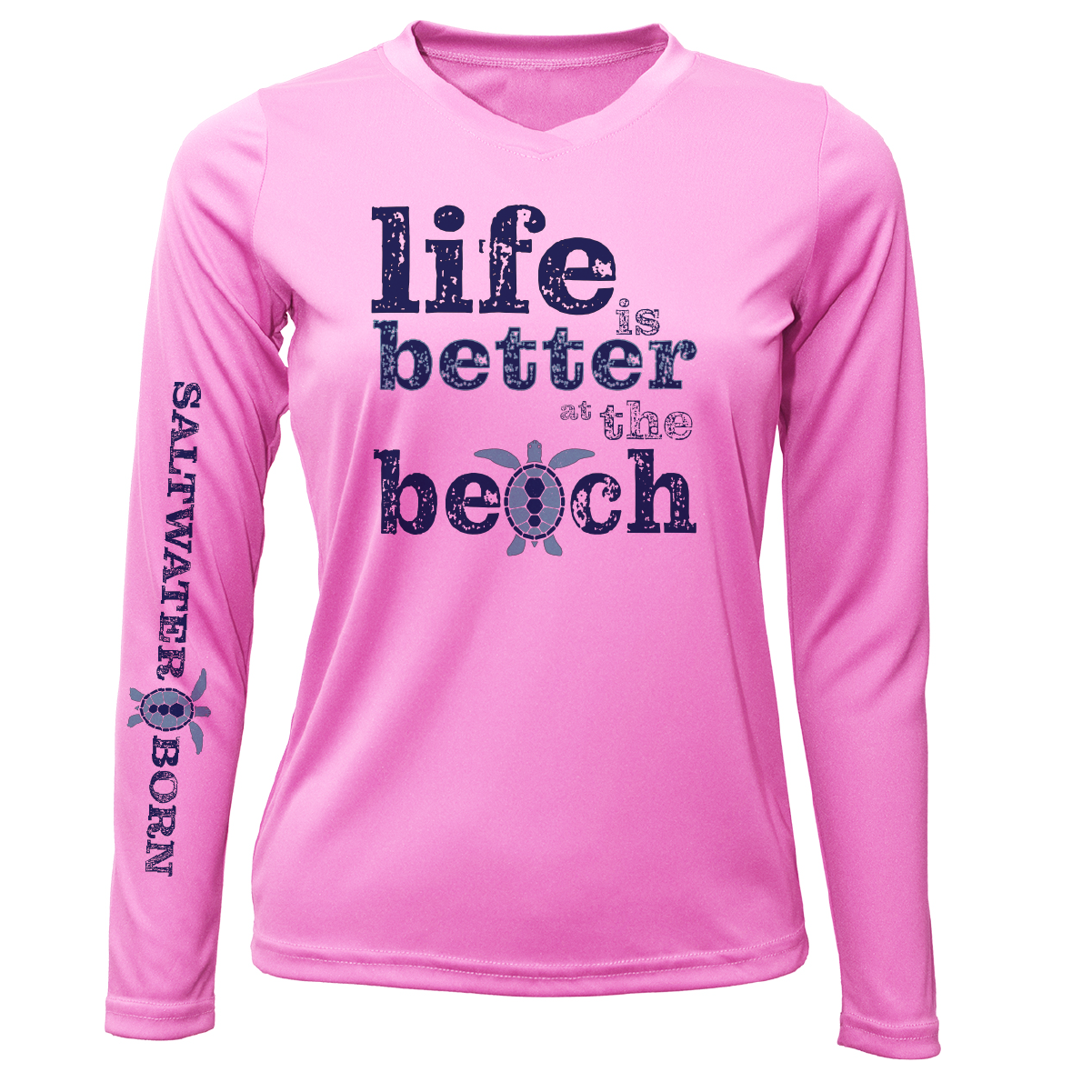 "Life Is Better At The Beach" Turtle Women's Long Sleeve UPF 50+ Dry-Fit Shirt (No Back)