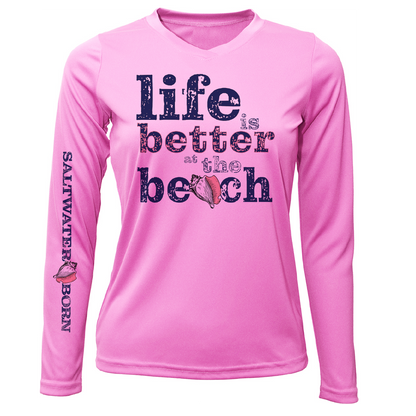 "Life Is Better At The Beach" Conch Women's Long Sleeve UPF 50+ Dry-Fit Shirt (No Back)