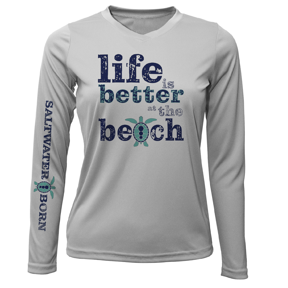 "Life Is Better At The Beach" Turtle Women's Long Sleeve UPF 50+ Dry-Fit Shirt (No Back)