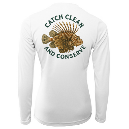 Key West, FL "Catch Clean Conserve" Lionfish Women's Long Sleeve UPF 50+ Dry-Fit Shirt