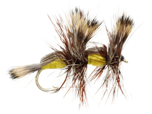 Wild Water Fly Fishing Yellow Double Humpy, Size 10 (Qty 6) | SendIt Sailing