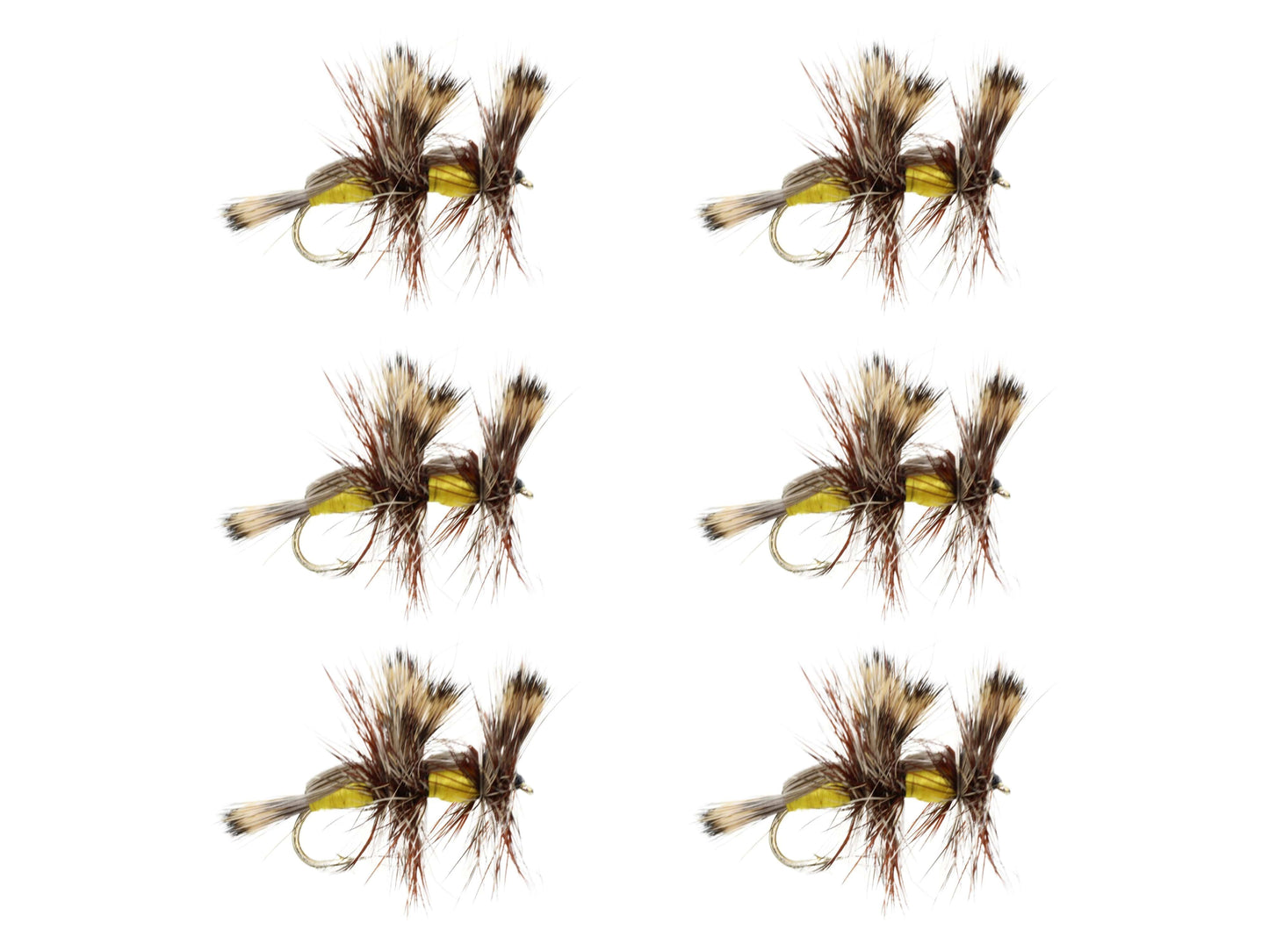 Wild Water Fly Fishing Yellow Double Humpy, Size 10 (Qty 6) | SendIt Sailing