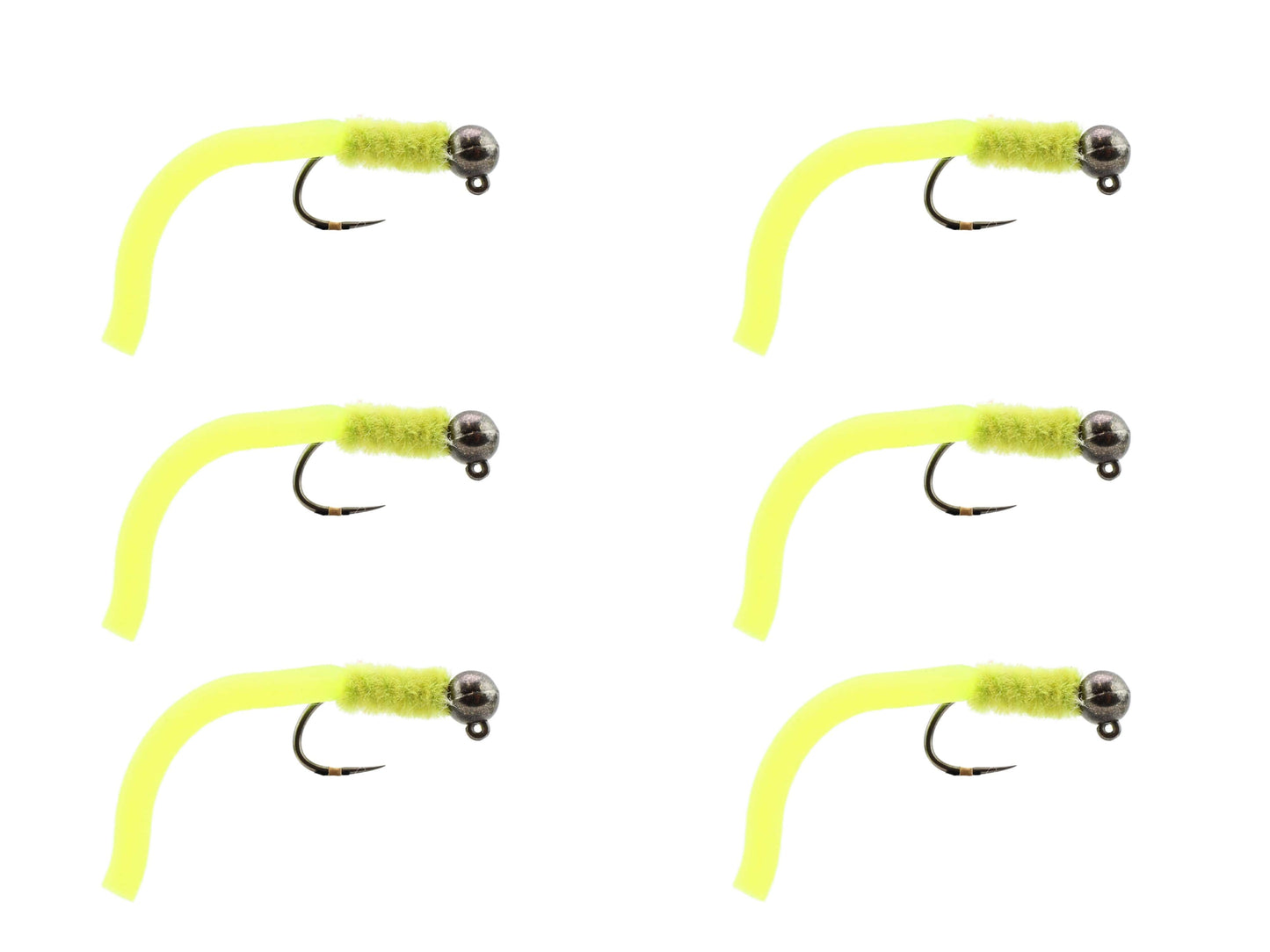 Wild Water Fly Fishing Tungsten Bead Head Yellow Squirmy Worm, Size 12 (Qty 6) | SendIt Sailing