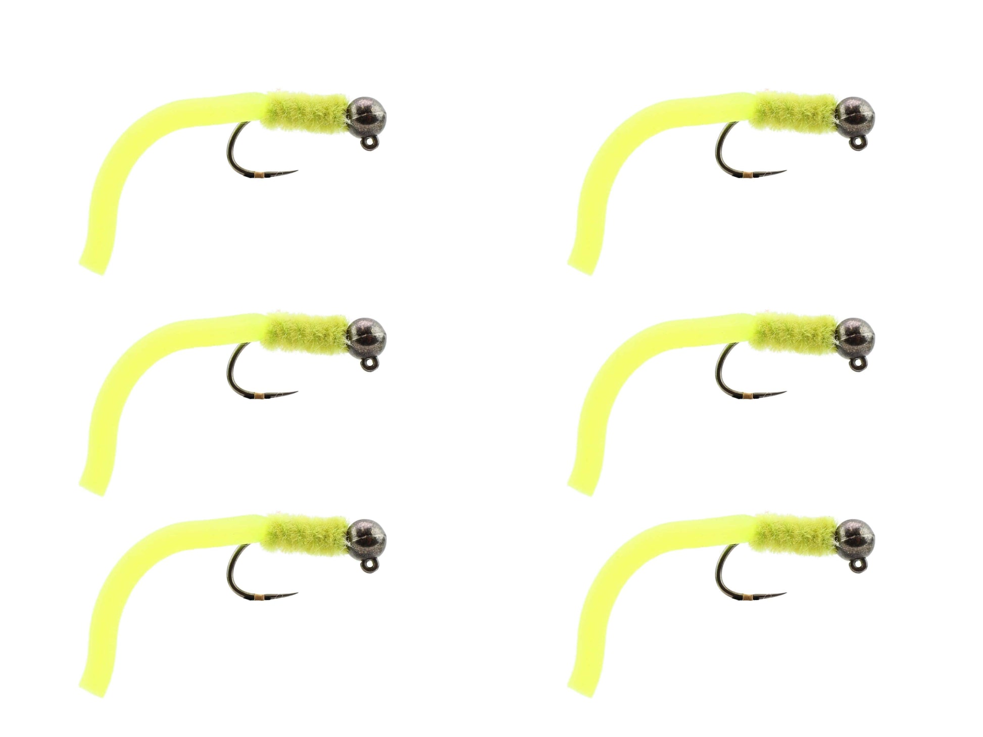 Wild Water Fly Fishing Tungsten Bead Head Yellow Squirmy Worm, Size 12 (Qty 6) | SendIt Sailing