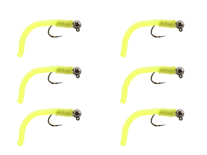 Wild Water Fly Fishing Tungsten Bead Head Yellow Squirmy Worm, Size 12 (Qty 6) | SendIt Sailing