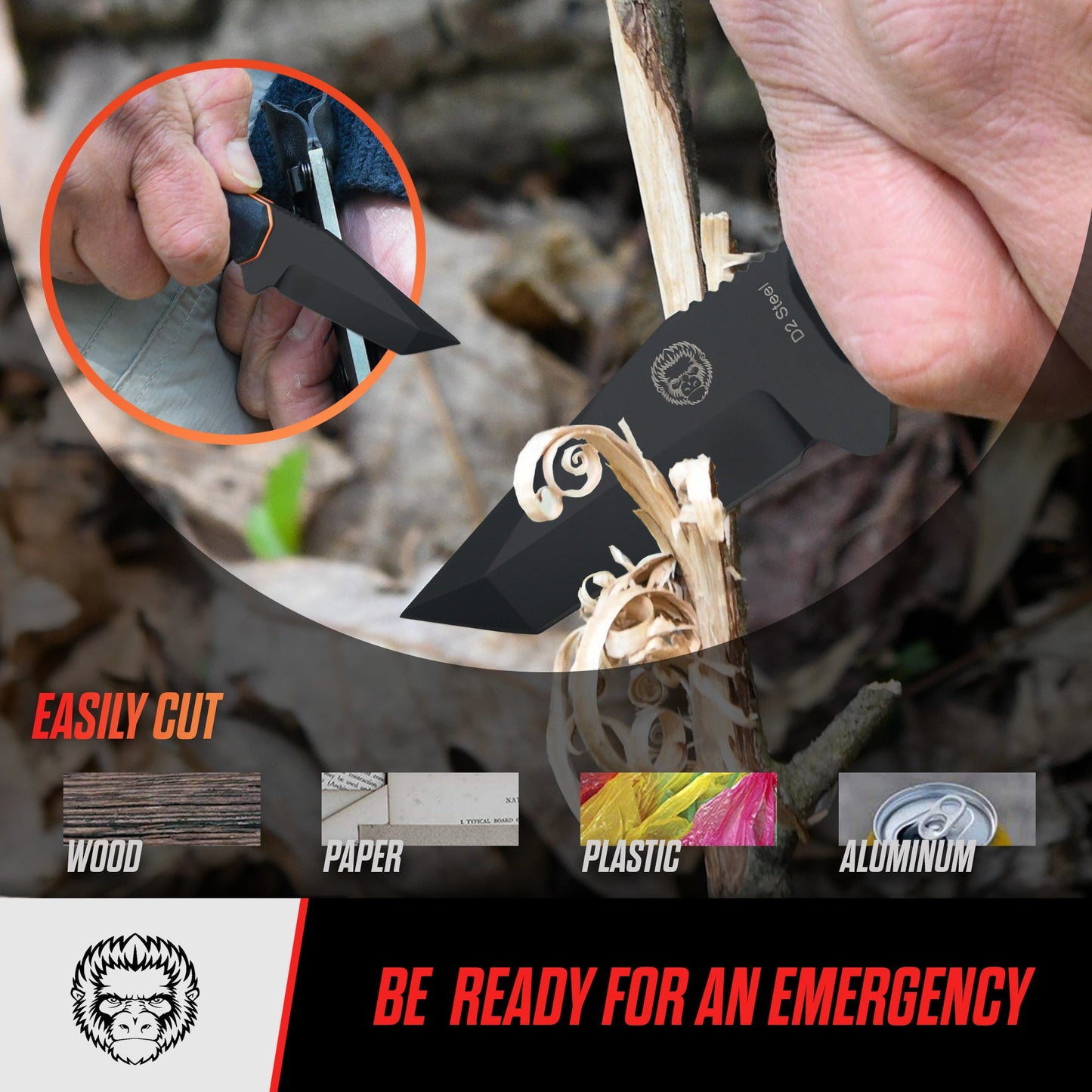 The Wakizashi Survival Neck Knife Giftset for Outdoors (Black Blade + Green Liner)