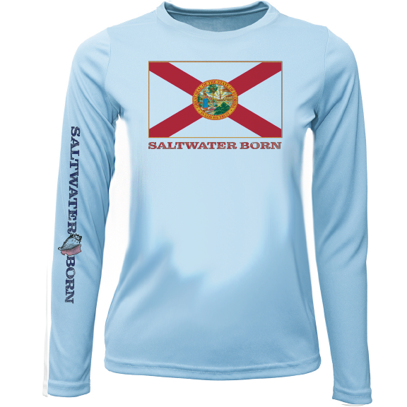 Key West, FL Florida Flag Girl's Long Sleeve UPF 50+ Dry-Fit Shirt