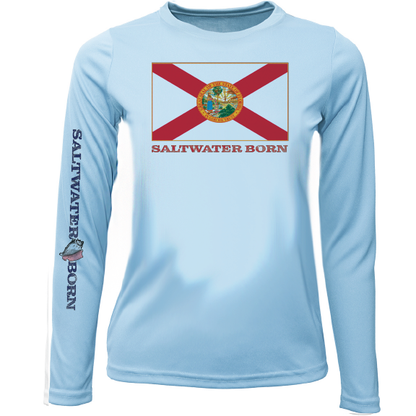 Key West, FL Florida Flag Girl's Long Sleeve UPF 50+ Dry-Fit Shirt