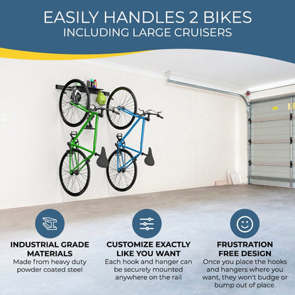 Wall Mounted Bike Rack for 2 Bikes with Storage Shelf