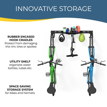 Wall Mounted Bike Rack for 2 Bikes with Storage Shelf