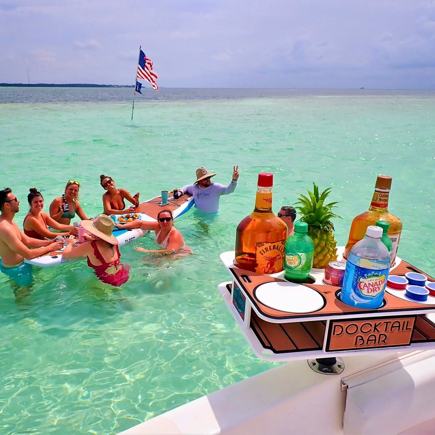 Docktail Boat Table Caddy with Adjustable Rod Holder Mount