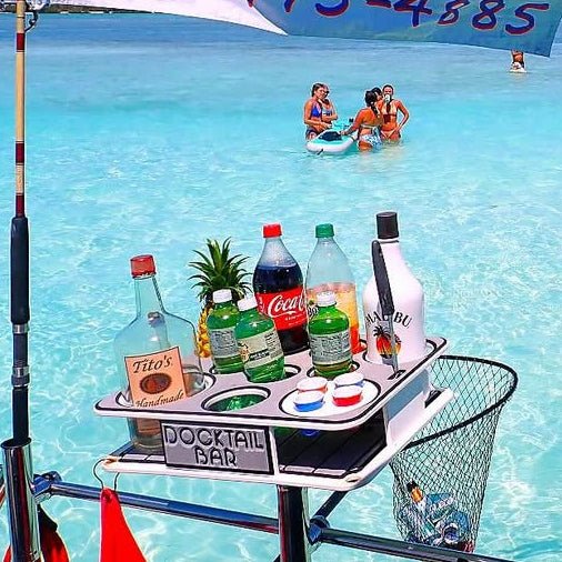Docktail Boat Table Caddy with Adjustable Rod Holder Mount
