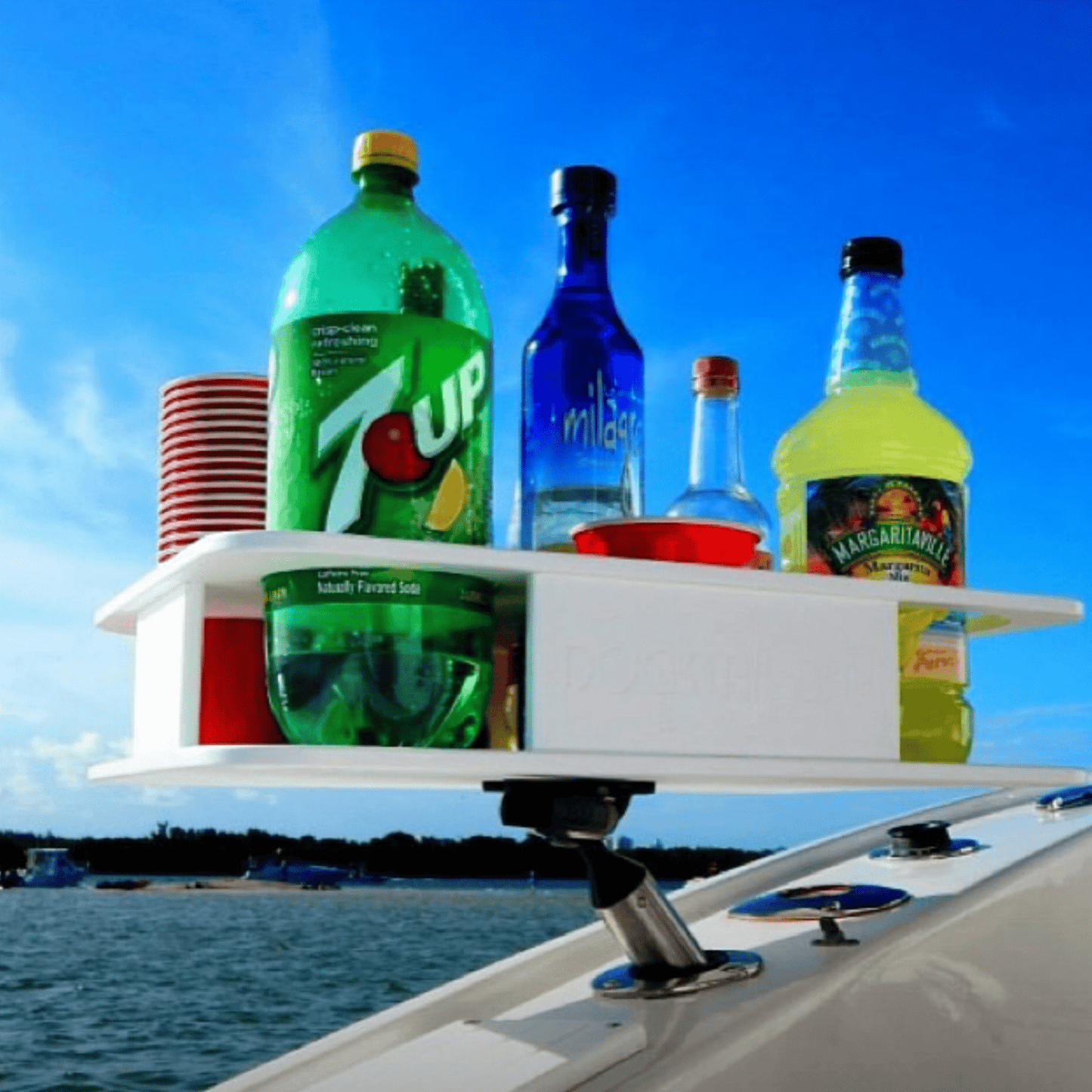 Docktail Boat Table Caddy with Adjustable Rod Holder Mount