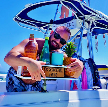 Docktail Boat Table Caddy with Adjustable Rod Holder Mount