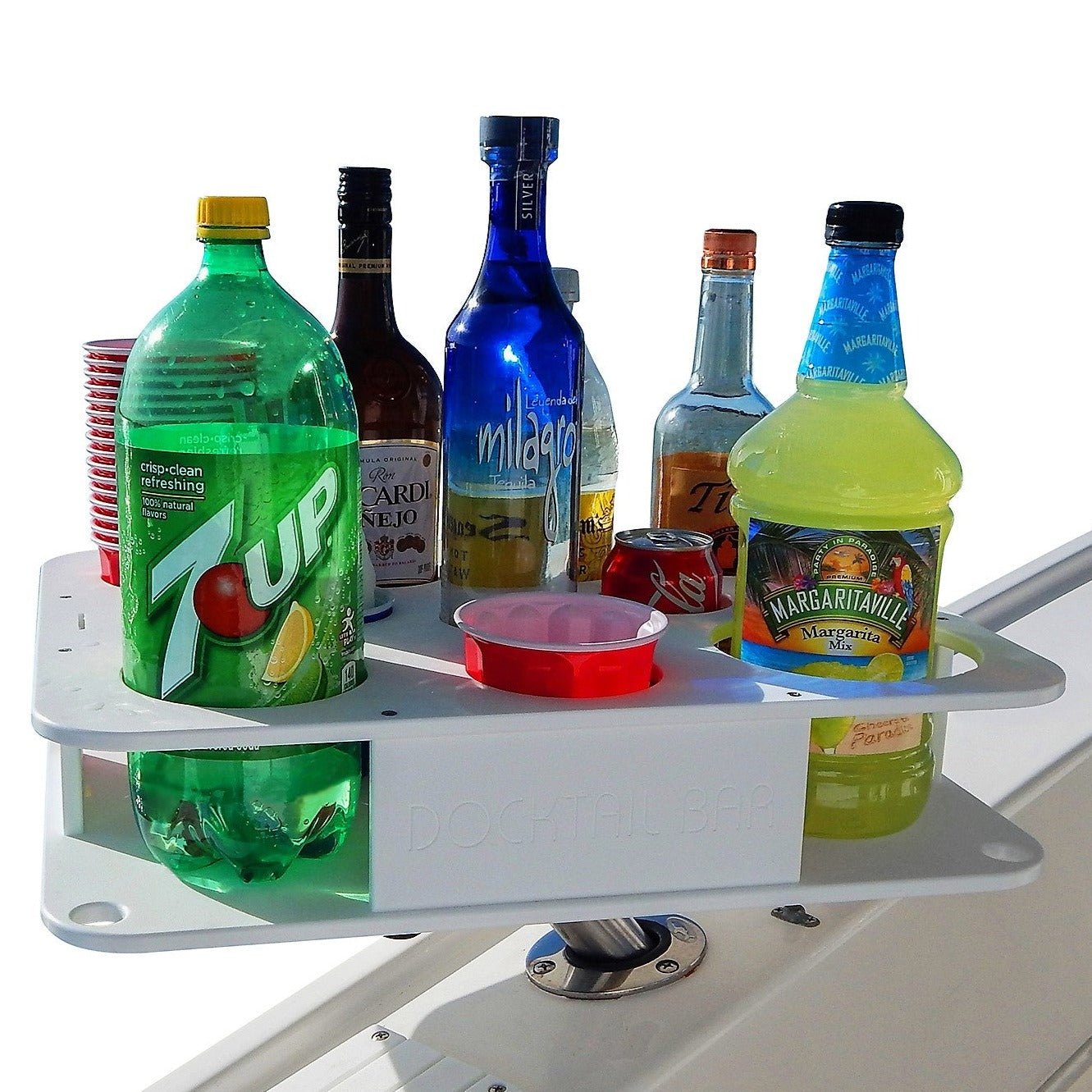 Docktail Boat Table Caddy with Adjustable Rod Holder Mount