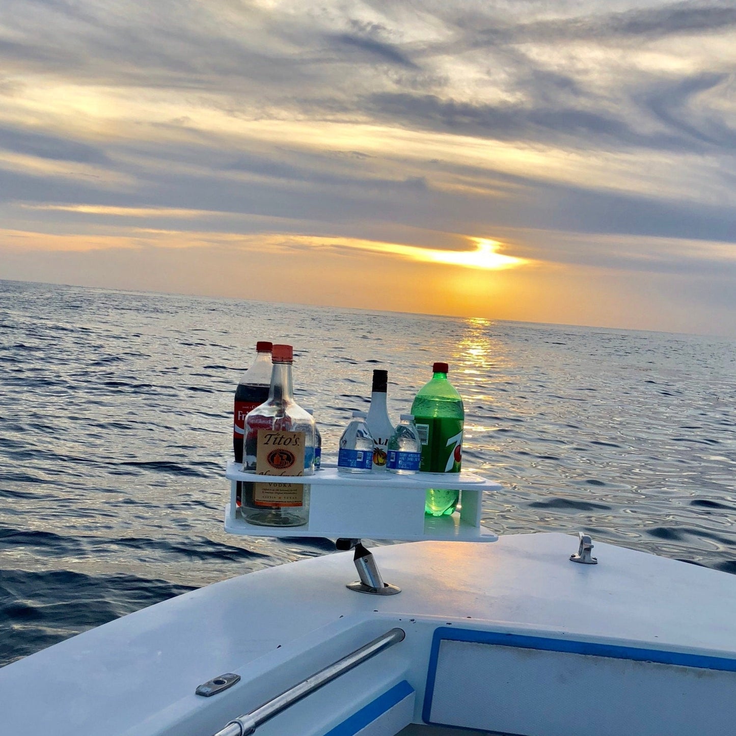 Docktail Boat Table Caddy with Adjustable Rod Holder Mount