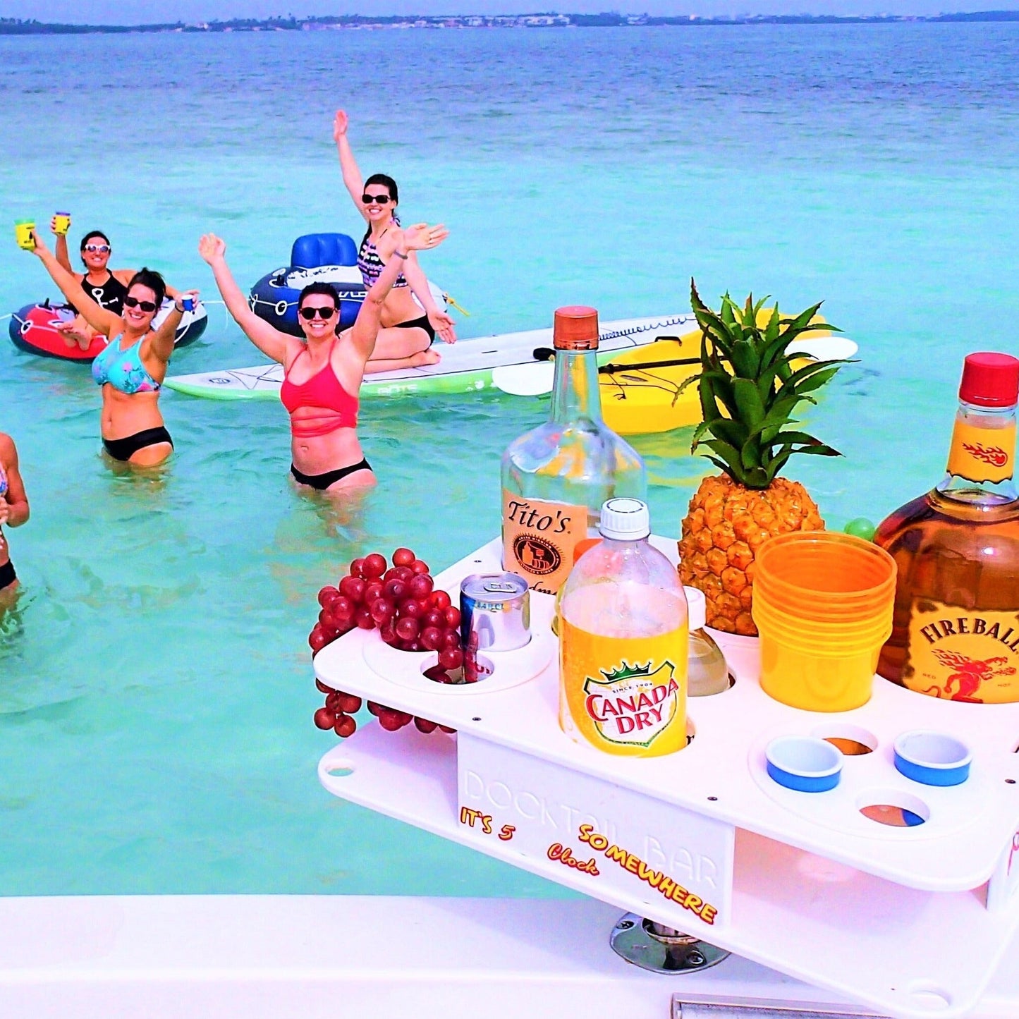 Docktail Boat Table Caddy with Adjustable Rod Holder Mount