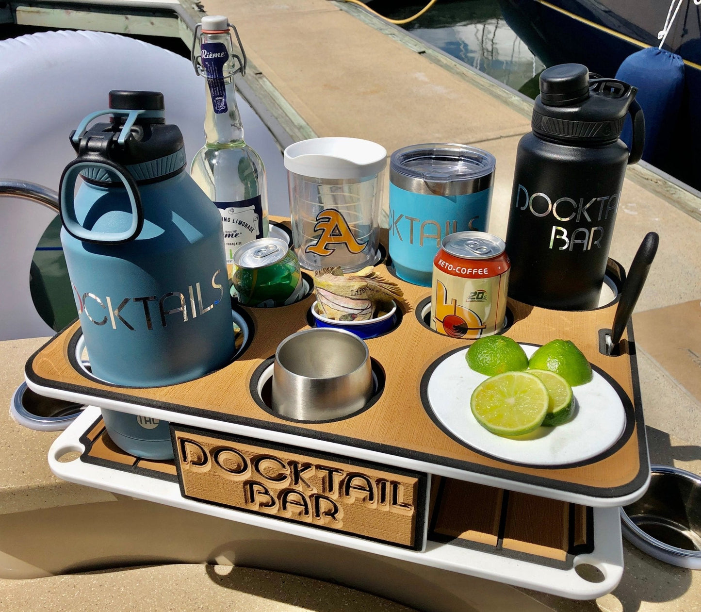 Docktail Boat Table Caddy with Adjustable Rod Holder Mount