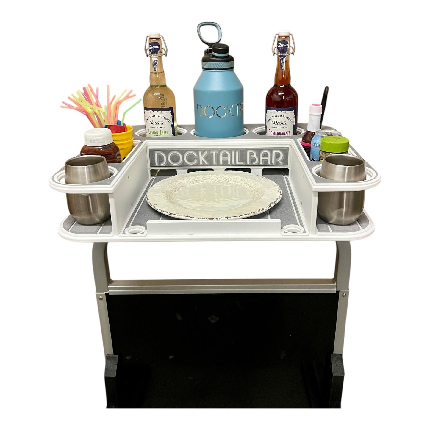 Docktail Butler Boat Table with Pontoon Boat Rail Mount