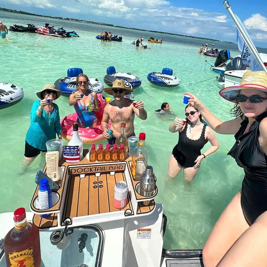 Docktail Butler Boat Table with Adjustable Rod Holder Mount