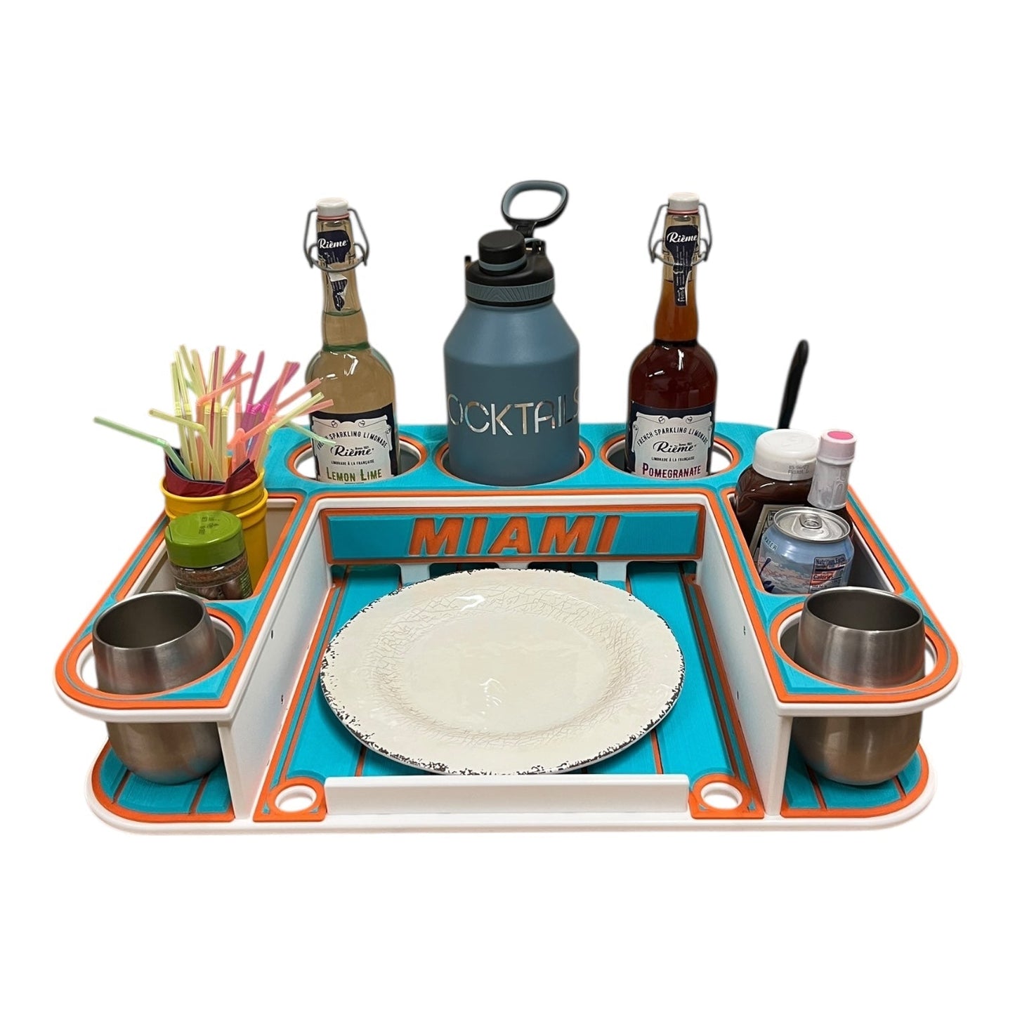 Docktail Butler Boat Table with Adjustable Rod Holder Mount